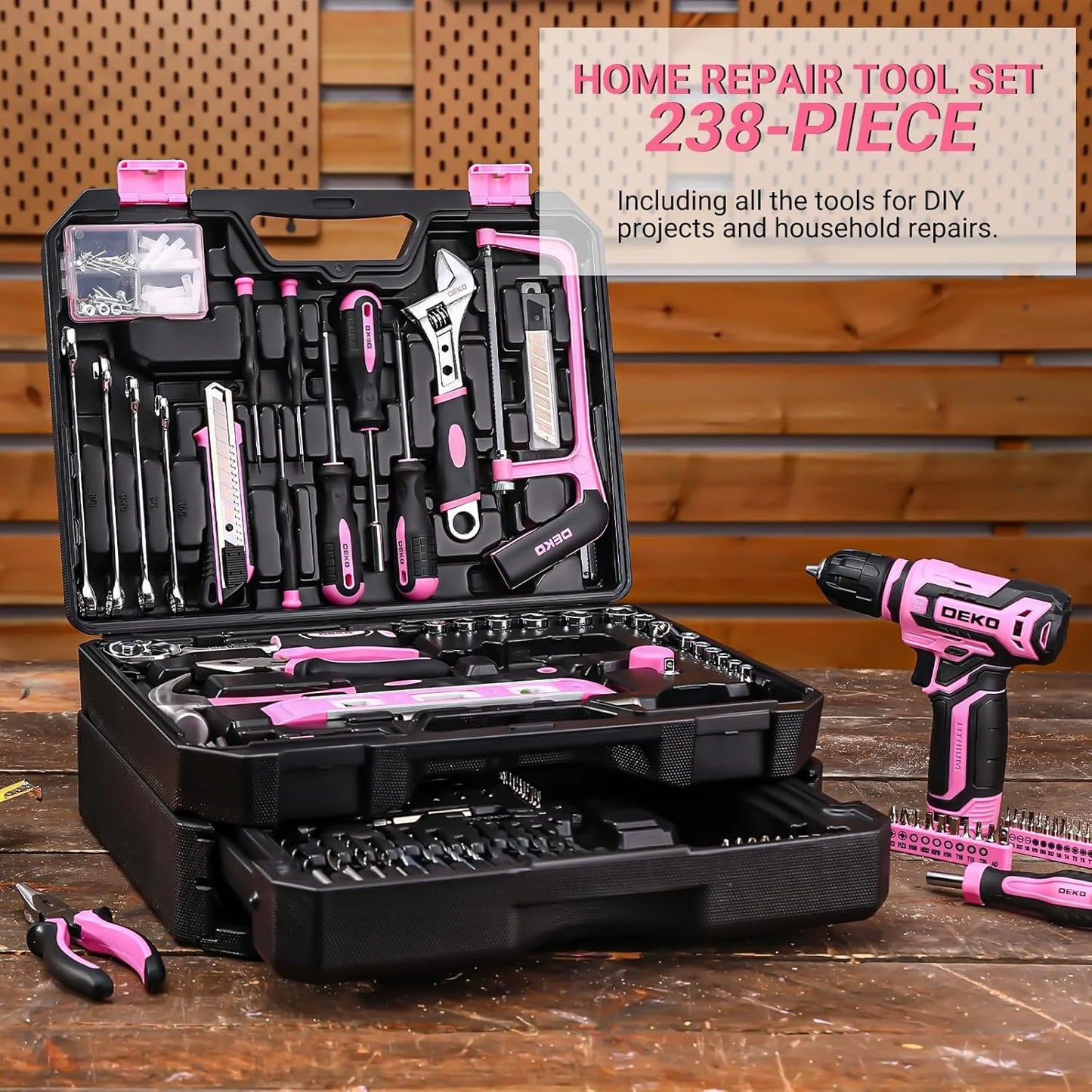DEKO 12V Cordless Drill Tool Set With Storage Organizer Case
