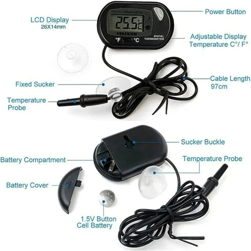 Digital Aquarium Thermometer With Probe Suction Cup Celsius