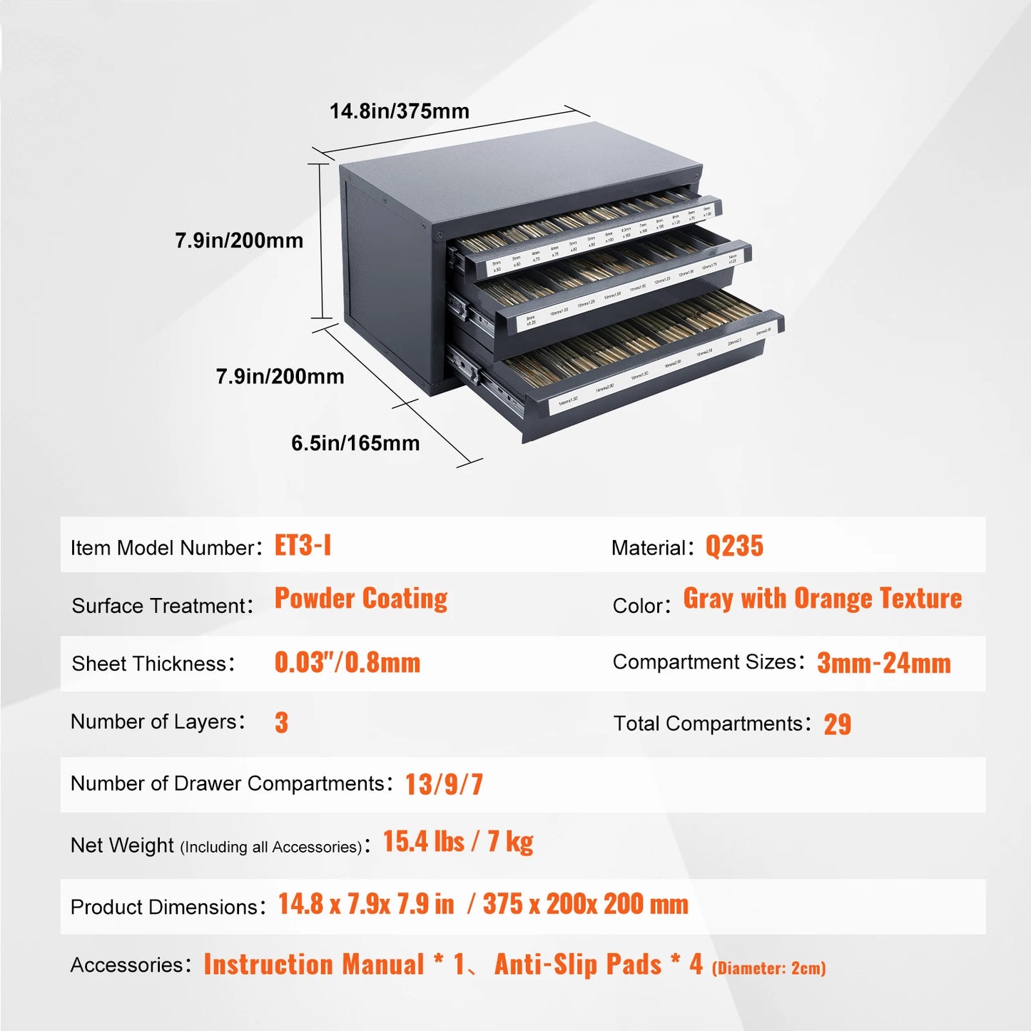 SucceBuy Steel Drill Bit Dispenser Cabinet Three Drawer Organizer