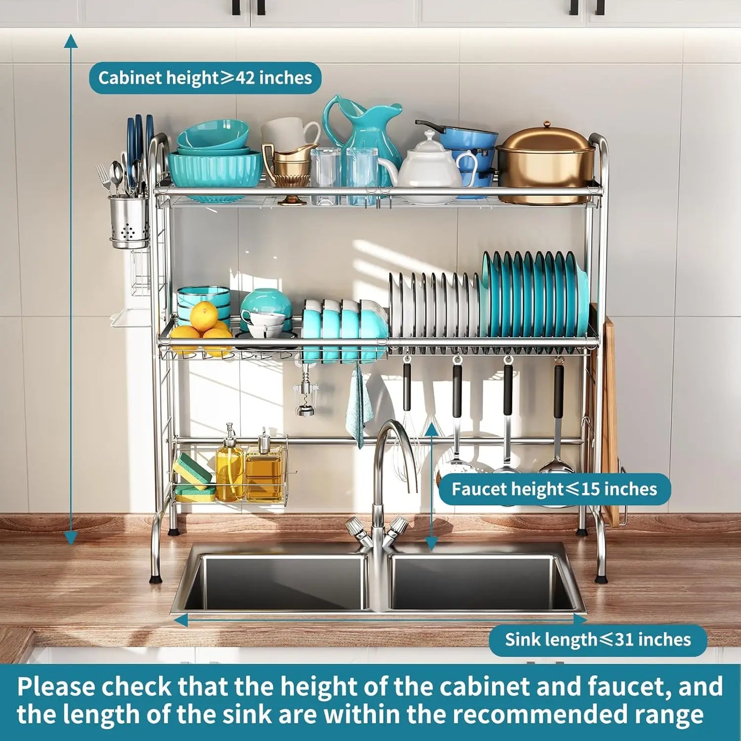 Stainless Steel Over Sink Dish Rack With Utensil Holder