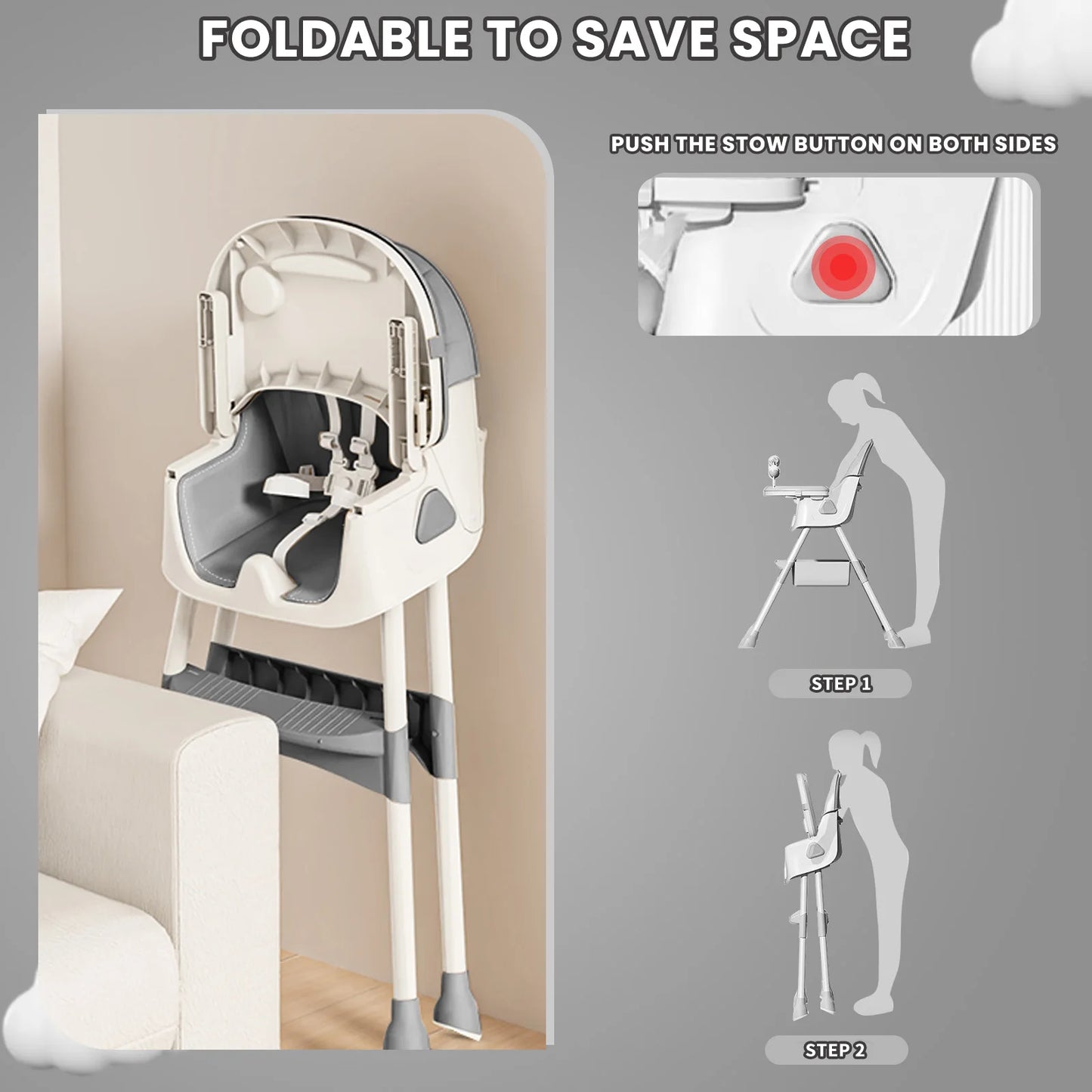 PIORLADO Foldable Baby High Chair With Antislip Pad And Toy Rack