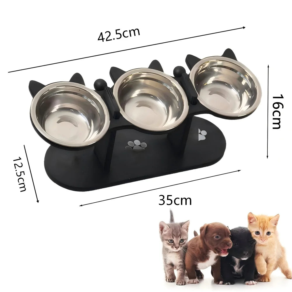 Elevated Cat Feeding Bowl With 15 Degree Tilt Wooden Stand