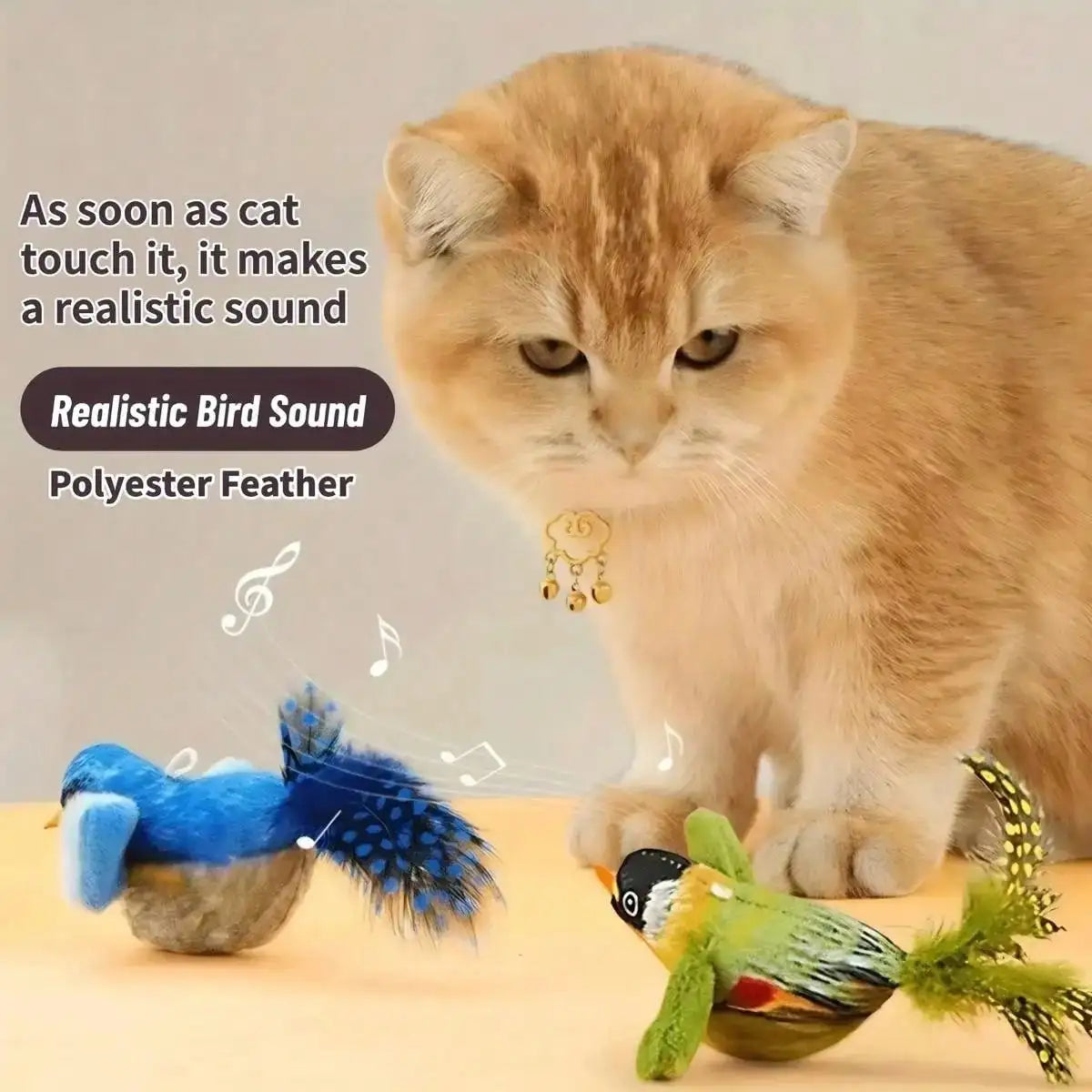 Interactive Cat Toy With Realistic Bird Sounds Battery Free Hanging Soft Plush