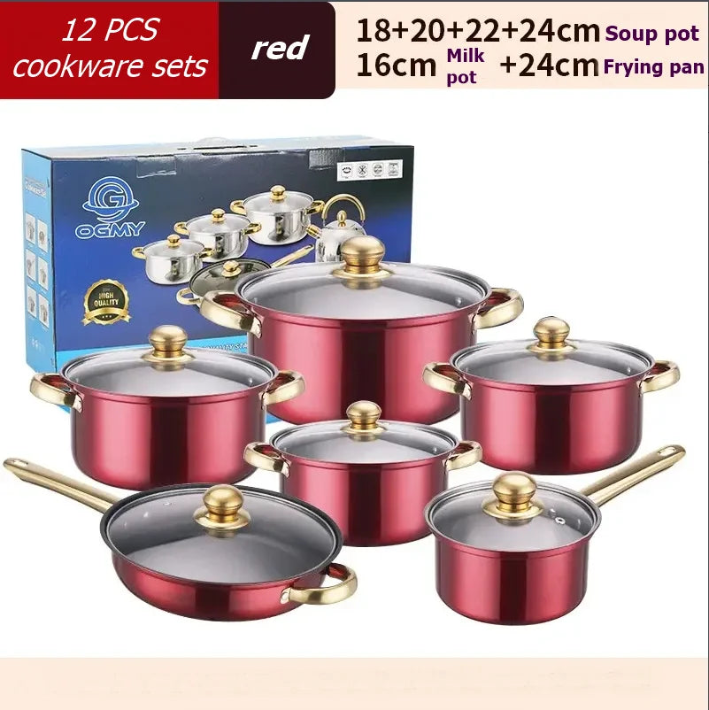 NONED 12-Piece Stainless Steel Cookware Set With Nonstick Pans