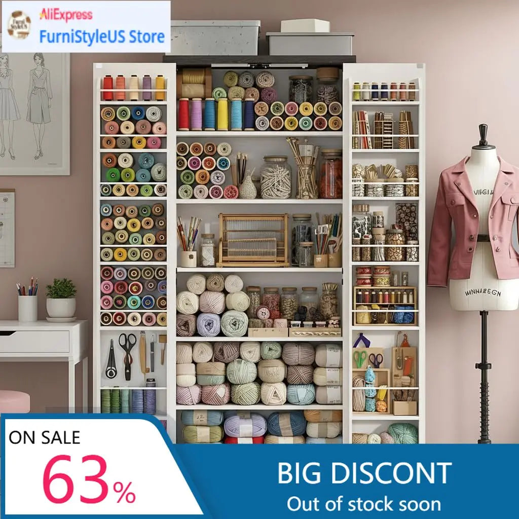 Craft Storage Cabinet With LED Lights Sewing Organizer