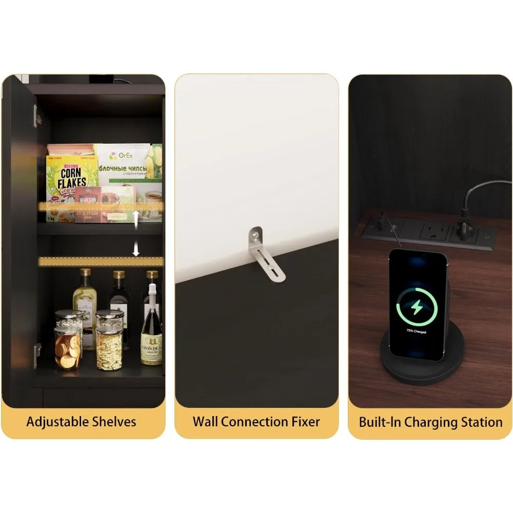 Kitchen Pantry Cabinet With Microwave Shelf And Charging Station