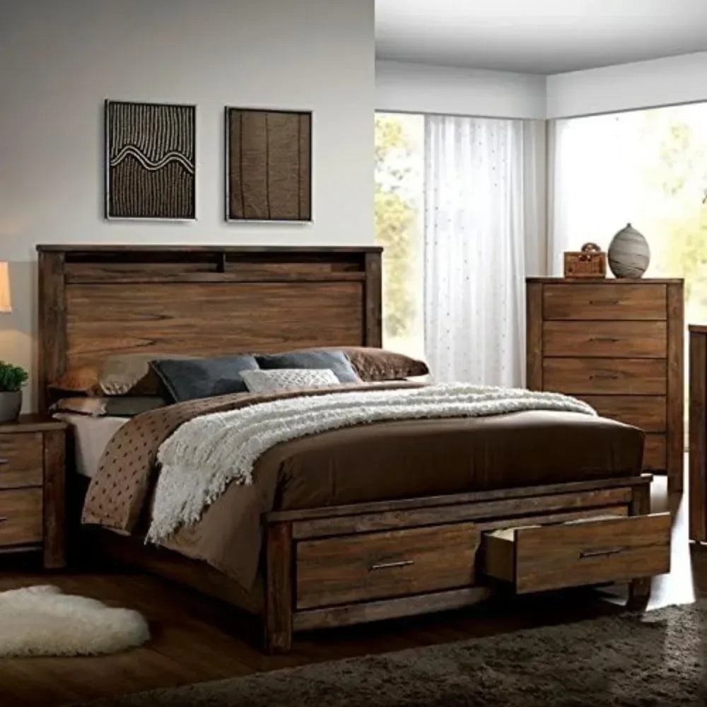 Traditional Oak Finish 6 Piece Bedroom Set Easy Assembly