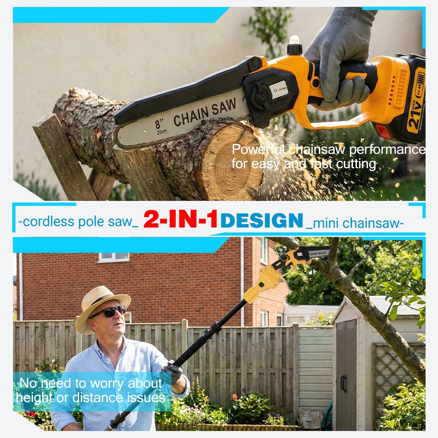 2-In-1 Electric Pole Saws With Extension Pole For Wood Cutting
