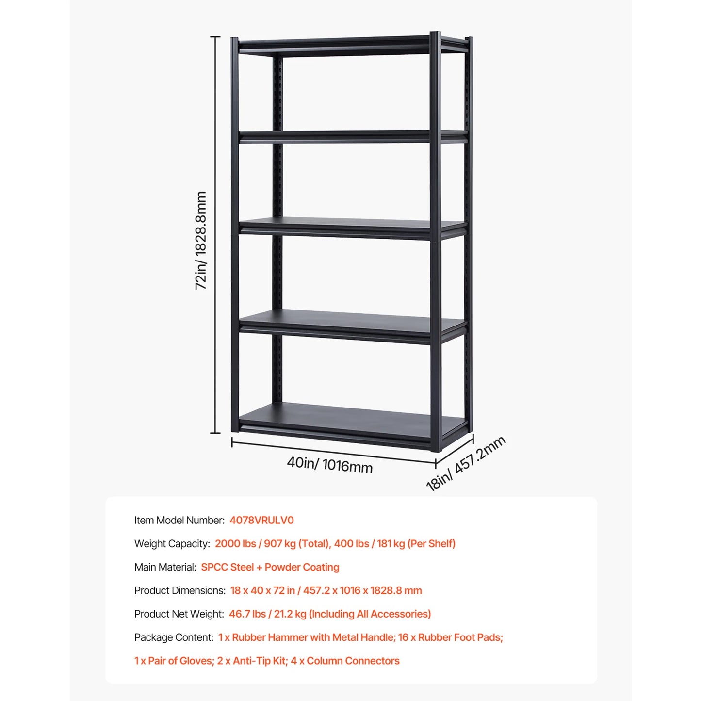 VEVOR 5-Tier Garage Storage Shelves Heavy Duty Metal Rack