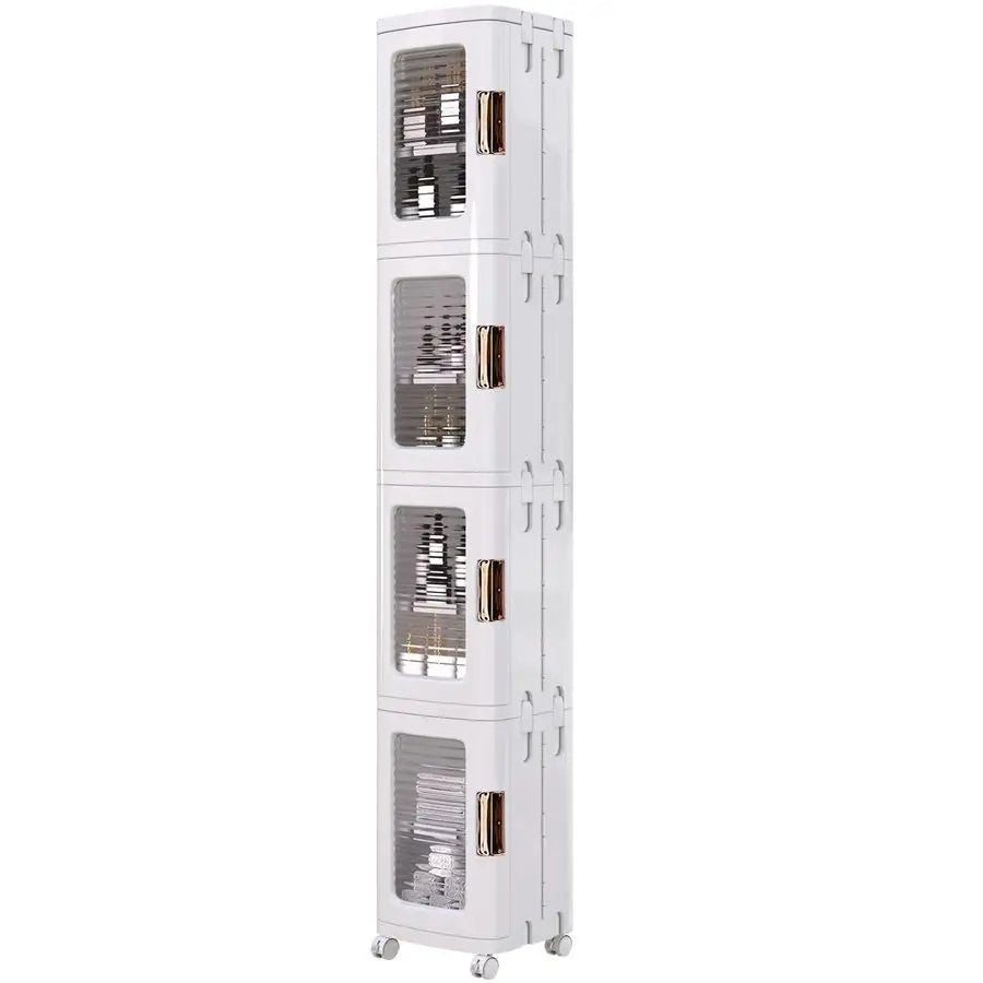 Four-Tier Tall Narrow Storage Cabinet With Wheels And Adjustable Shelves