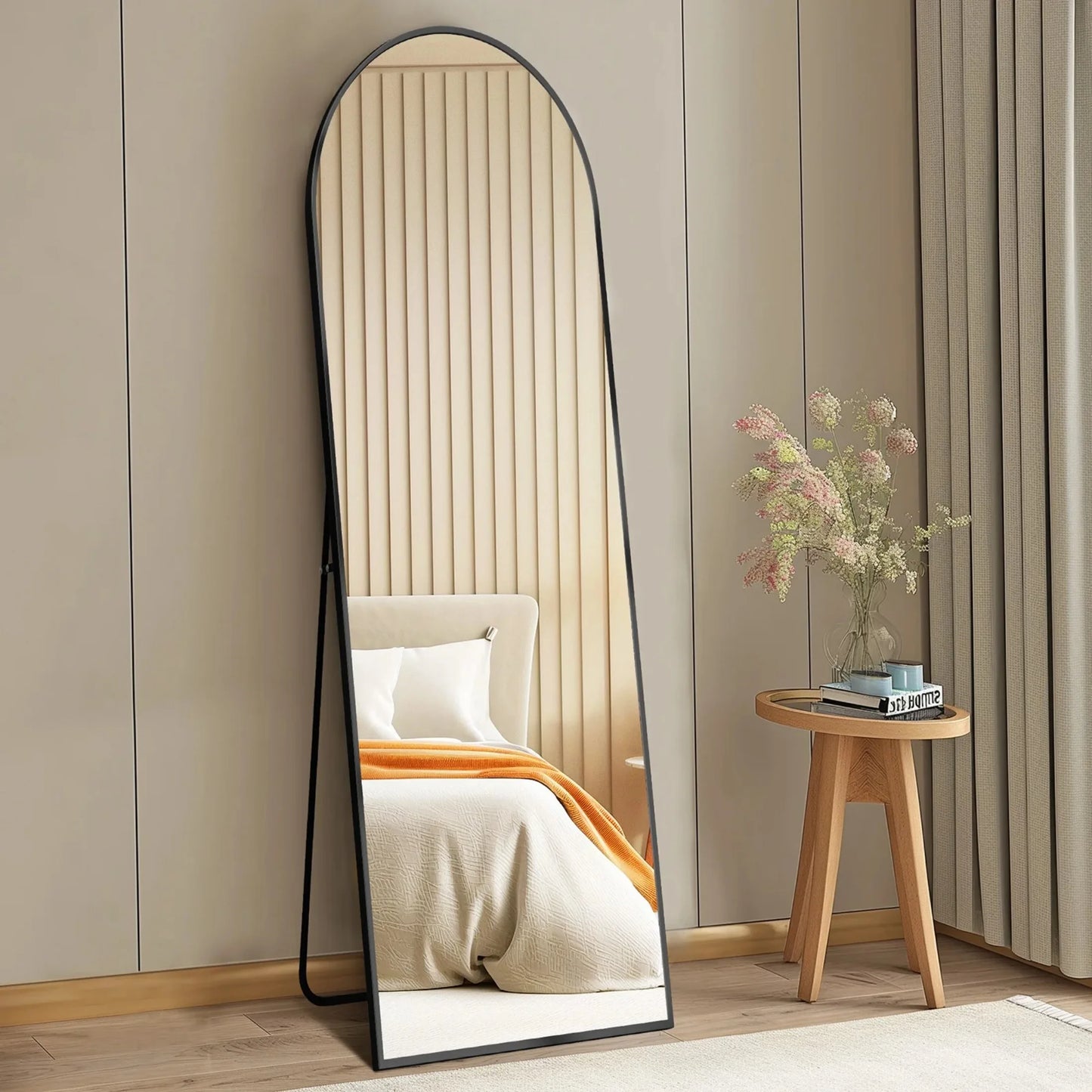 Arched Full-Length Mirror With Aluminum Frame For Standing Bedroom Use