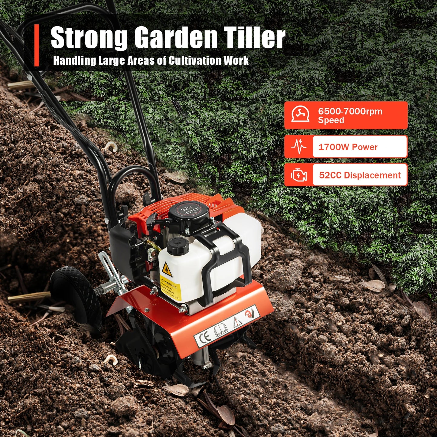 Bymaocar Gas Tiller 1.9KW 2-Stroke For Yard And Garden
