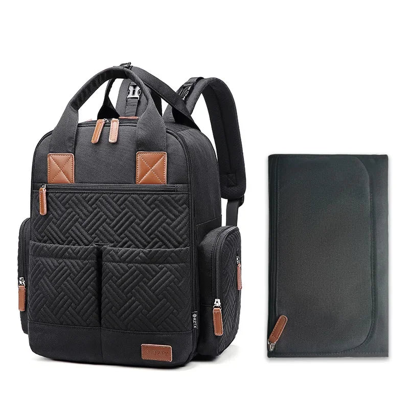 Denim Diaper Backpack With Changing Mat For Moms Large Capacity