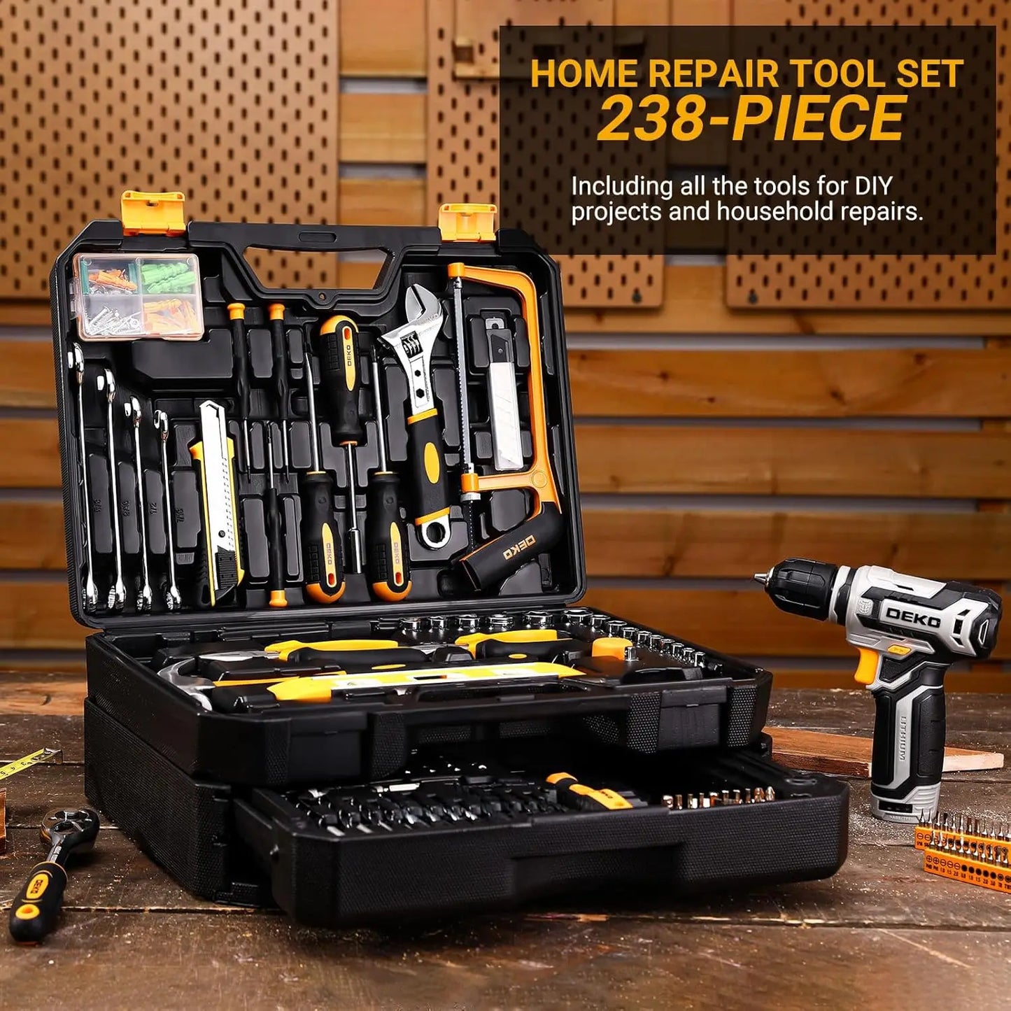 DEKO 12V Power Cordless Drill Mechanic Toolbox With Accessories Kit
