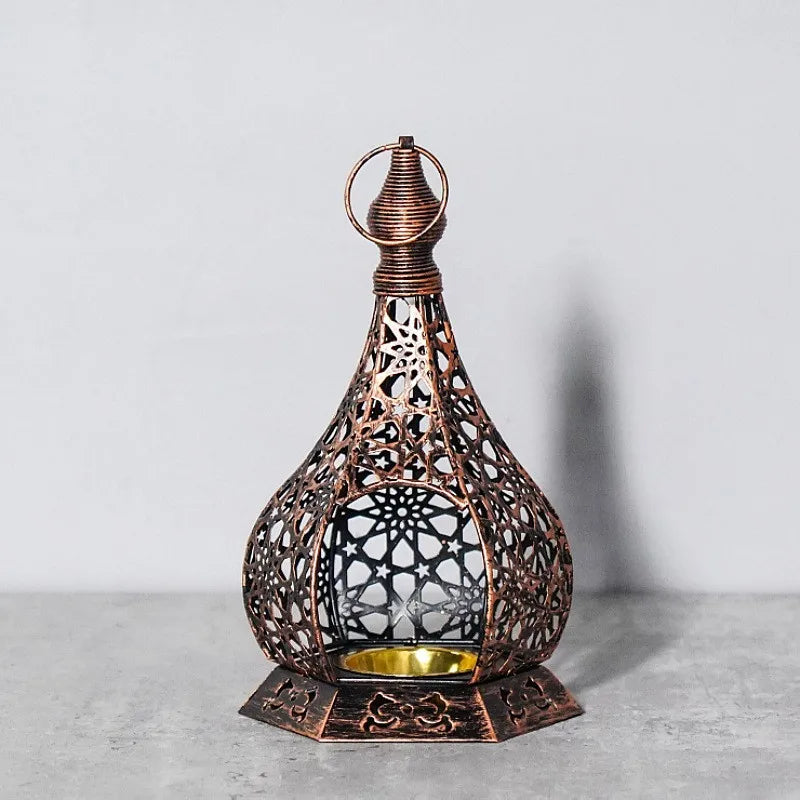 Elegant Metal Lantern Candle Holder Vintage Tea Light Hanging Lantern Home Decor