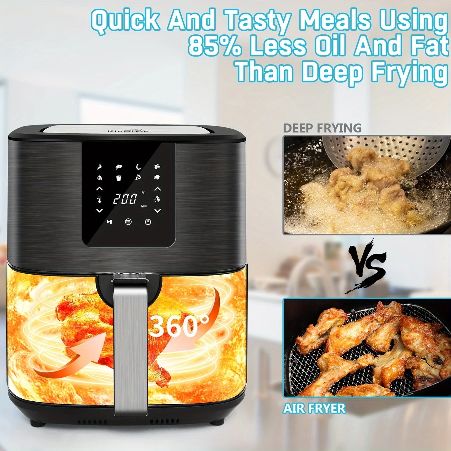 KitCook 1500W Air Fryer With Digital Touch Screen And 8 Presets