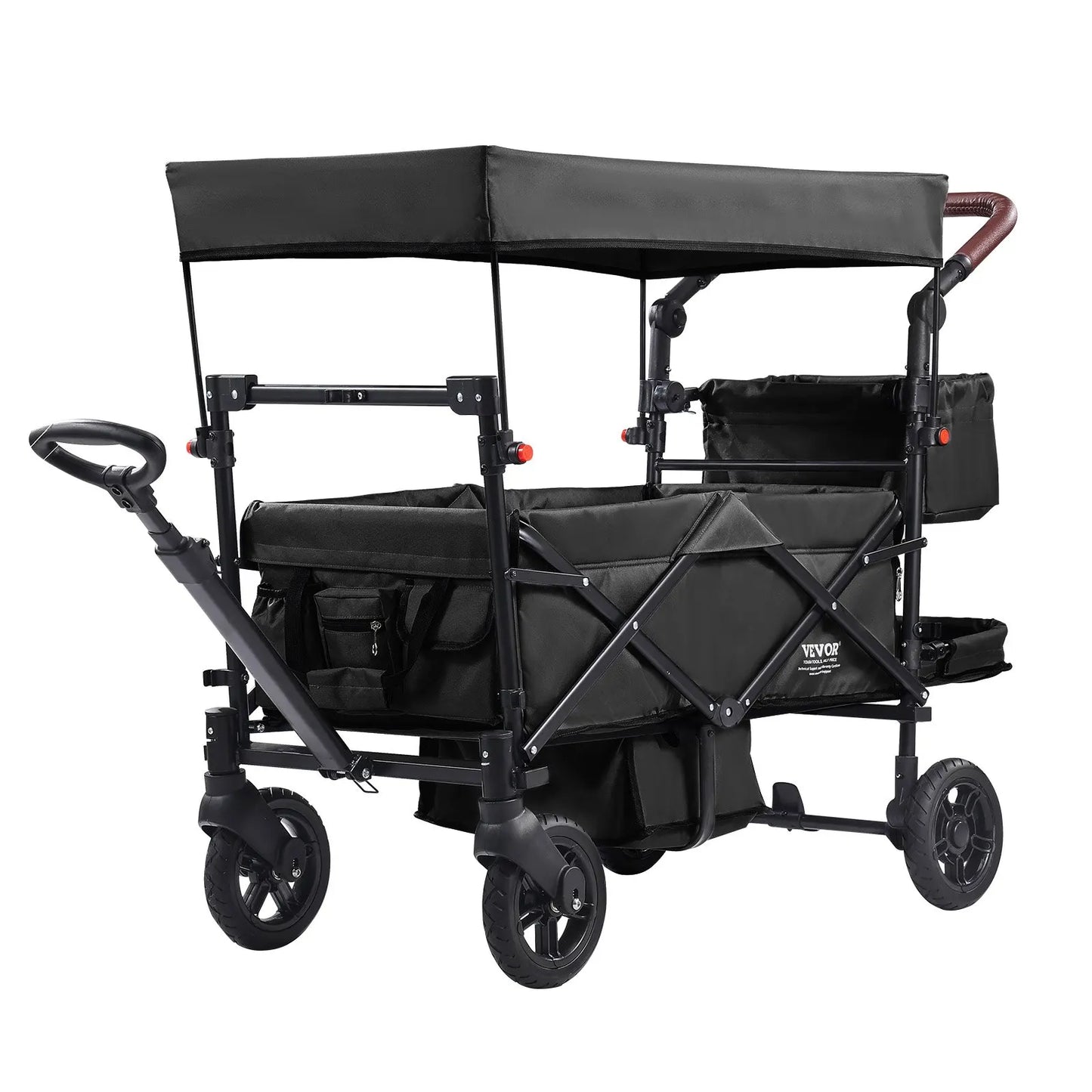 Quad Wagon Stroller For Two Kids, Collapsible With Adjustable Handle