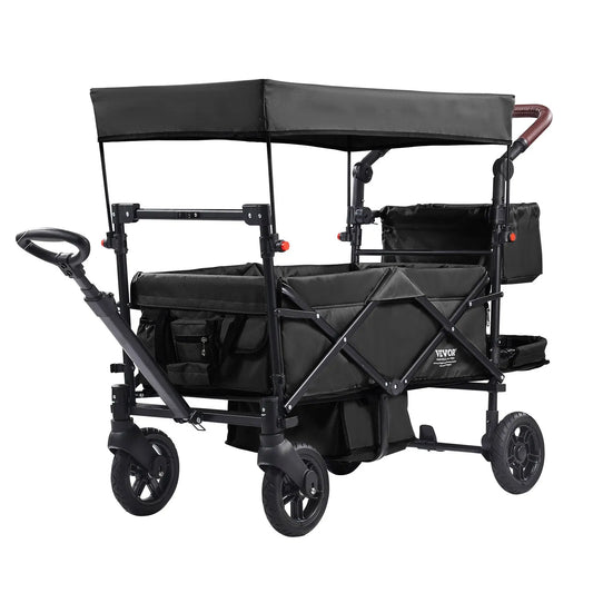Quad Wagon Stroller For Two Kids, Collapsible With Adjustable Handle
