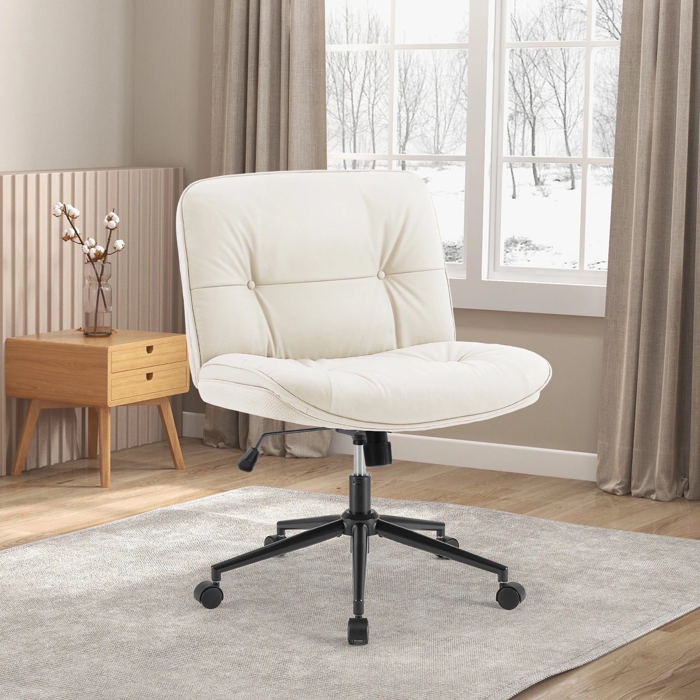 JHK Cross Legged PU Leather Office Chair With Wheels