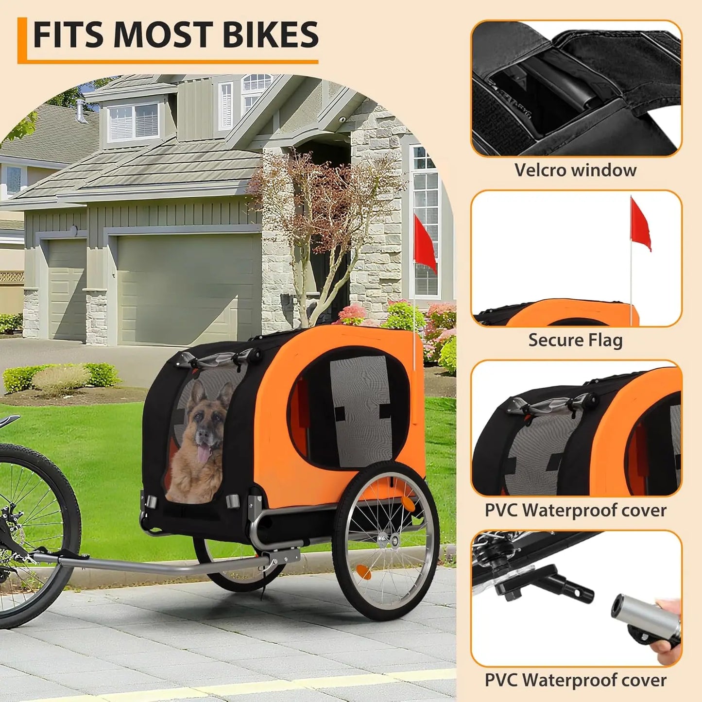 TWISTER.CKB Dog Bike Trailer 88Lbs Capacity Foldable Carrier