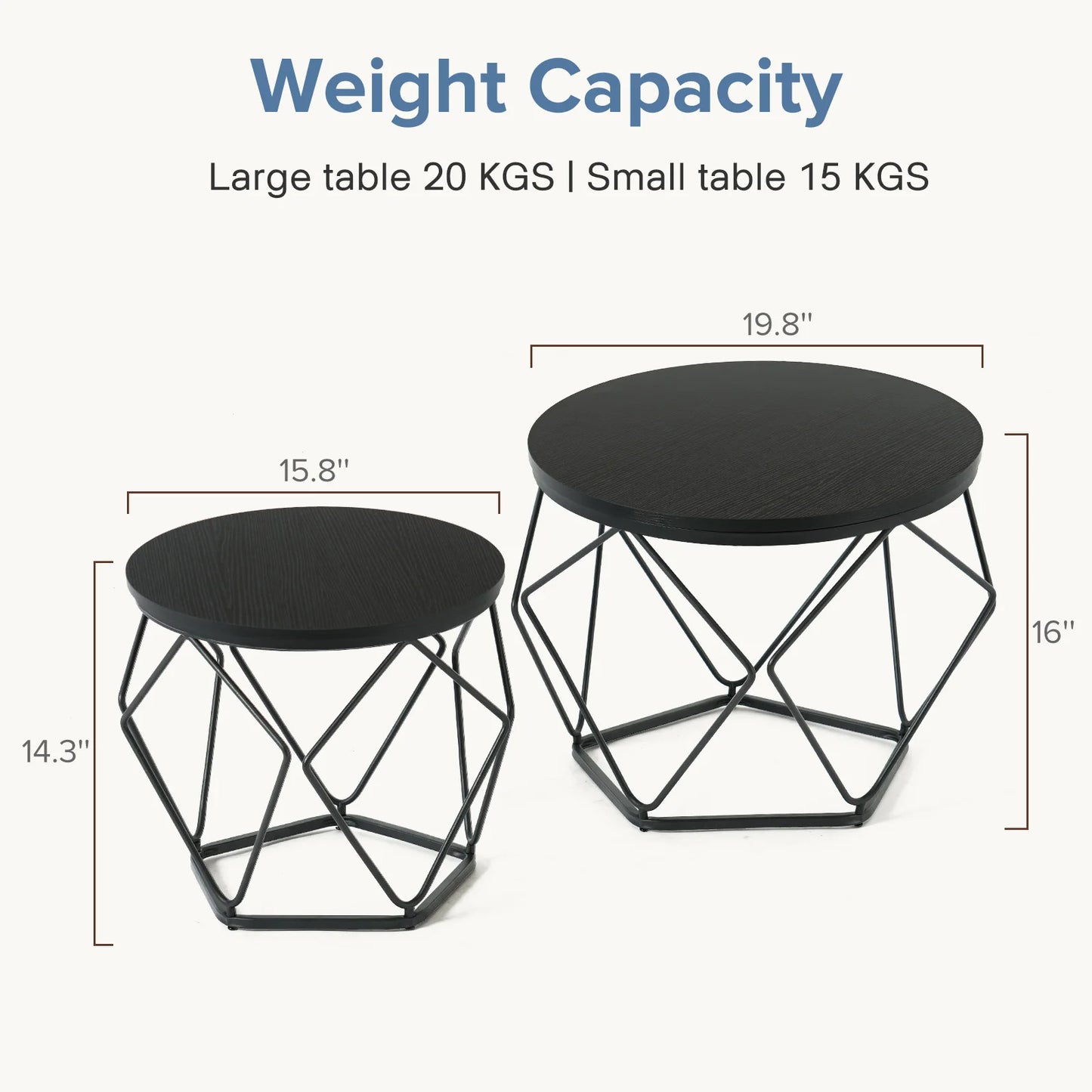 JHK Round Geometric Coffee Table Set With Hidden Storage