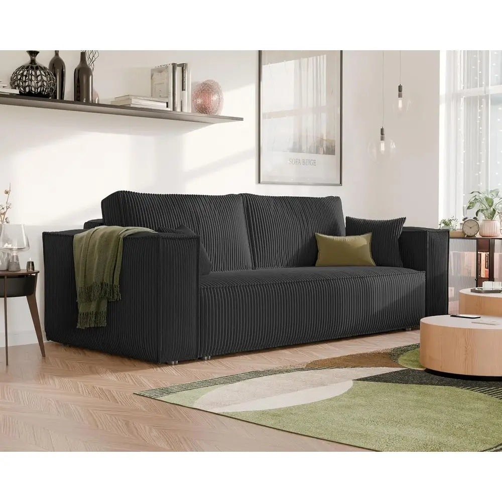 Three-Seater Corduroy Sofa Bed With Storage For Living Room