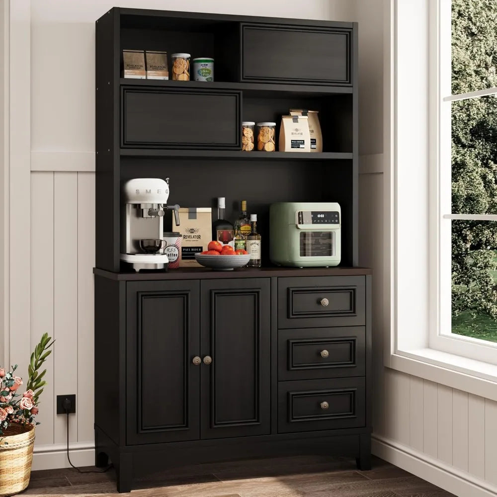 Kitchen Pantry Cabinet With Microwave Shelf And Charging Station