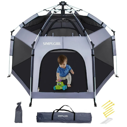 Portable Lightweight Pop Up Playpen With Canopy And Travel Bag