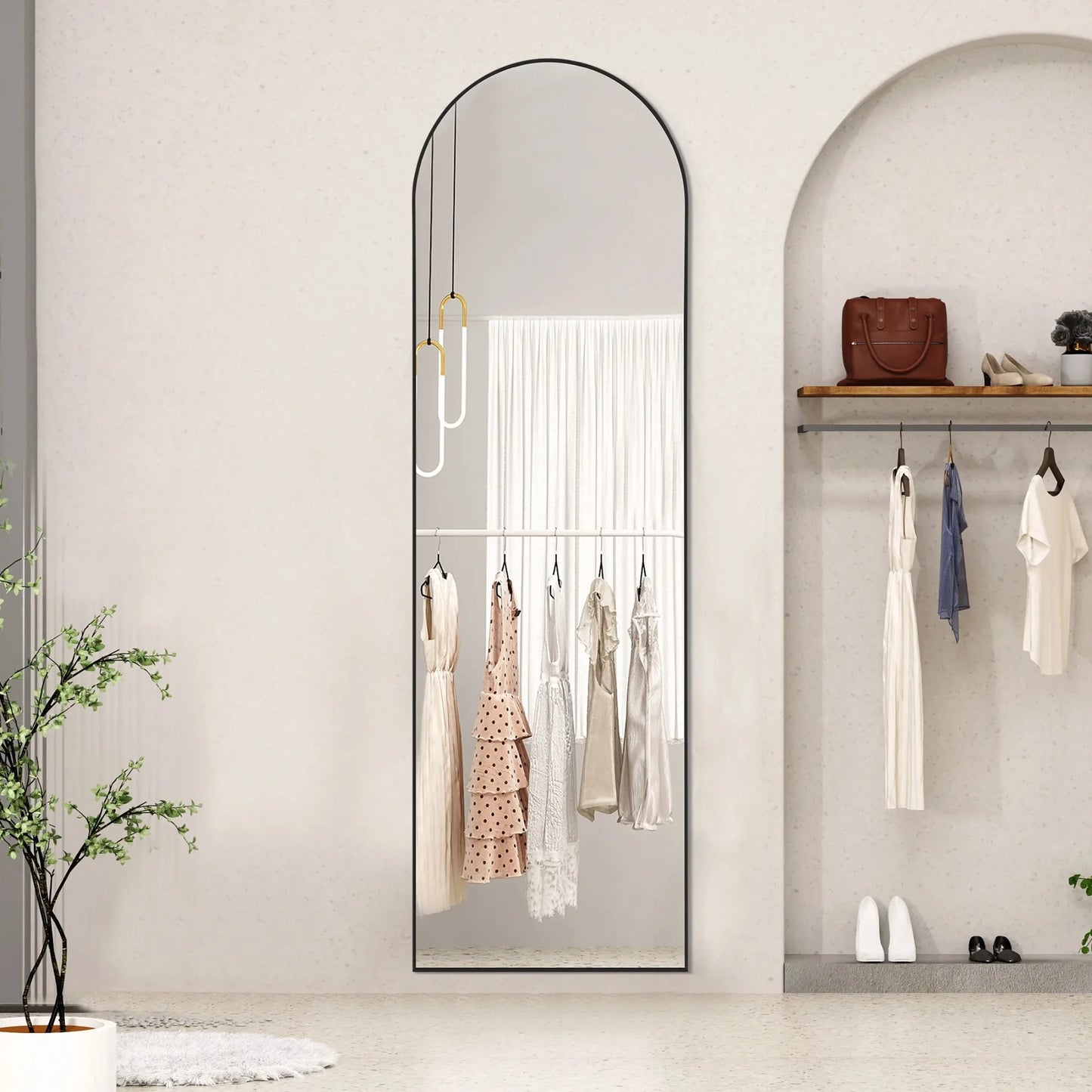 Arched Full-Length Mirror With Aluminum Frame For Standing Bedroom Use
