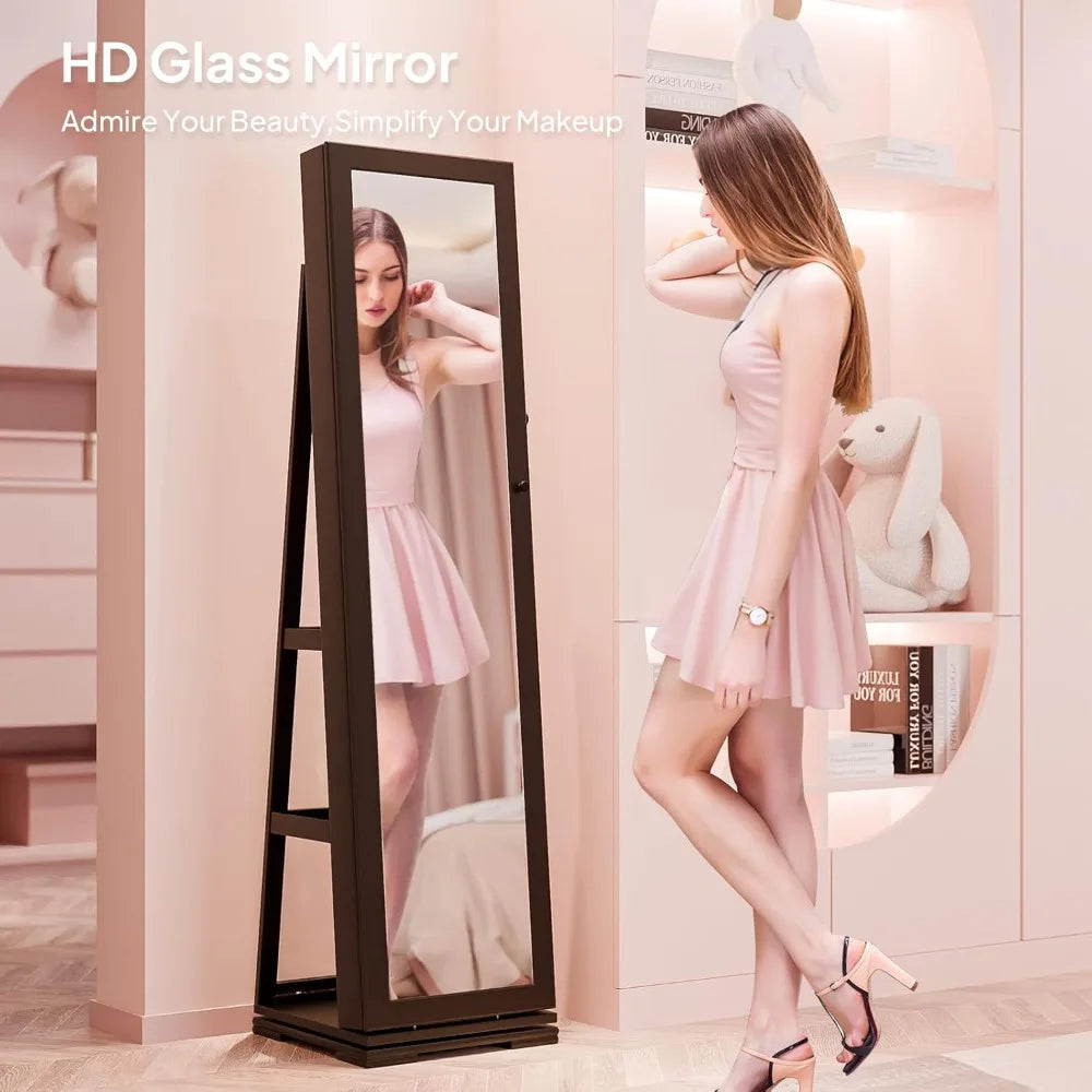 360° Swivel Jewelry Mirror Cabinet With Lockable Armoire