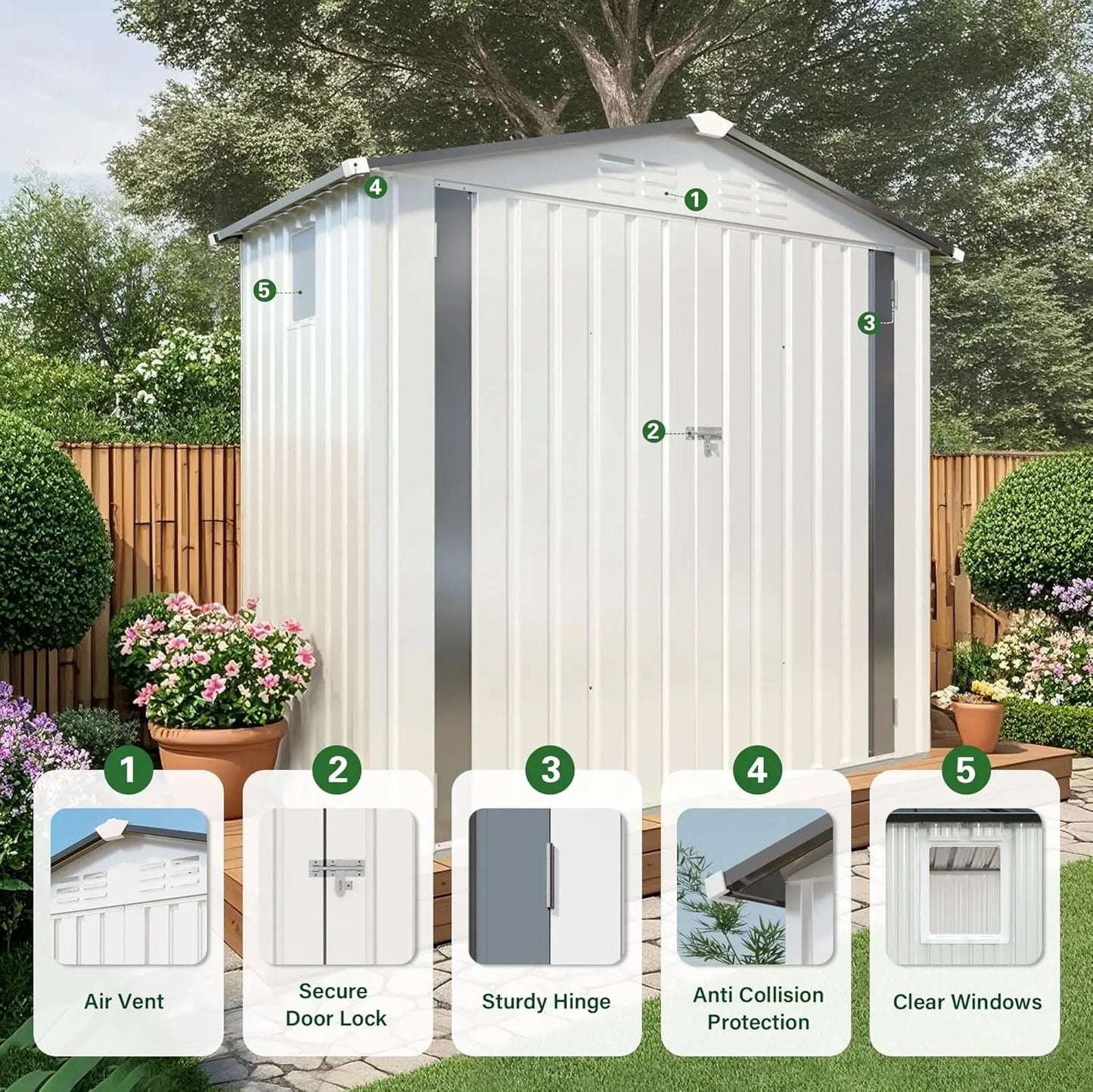 Outdoor Metal Storage Shed With Sloped Roof Lockable Aluminum Frame Garden